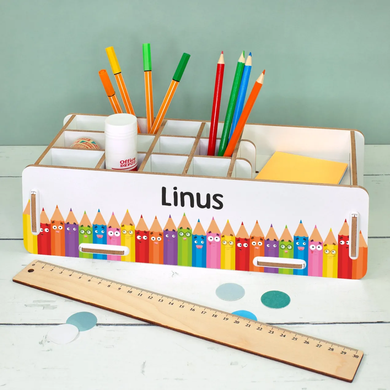 clipfritz Stiftebox aus Holz personalisierbar mit Name | Organizer als Geschenk für Kinder