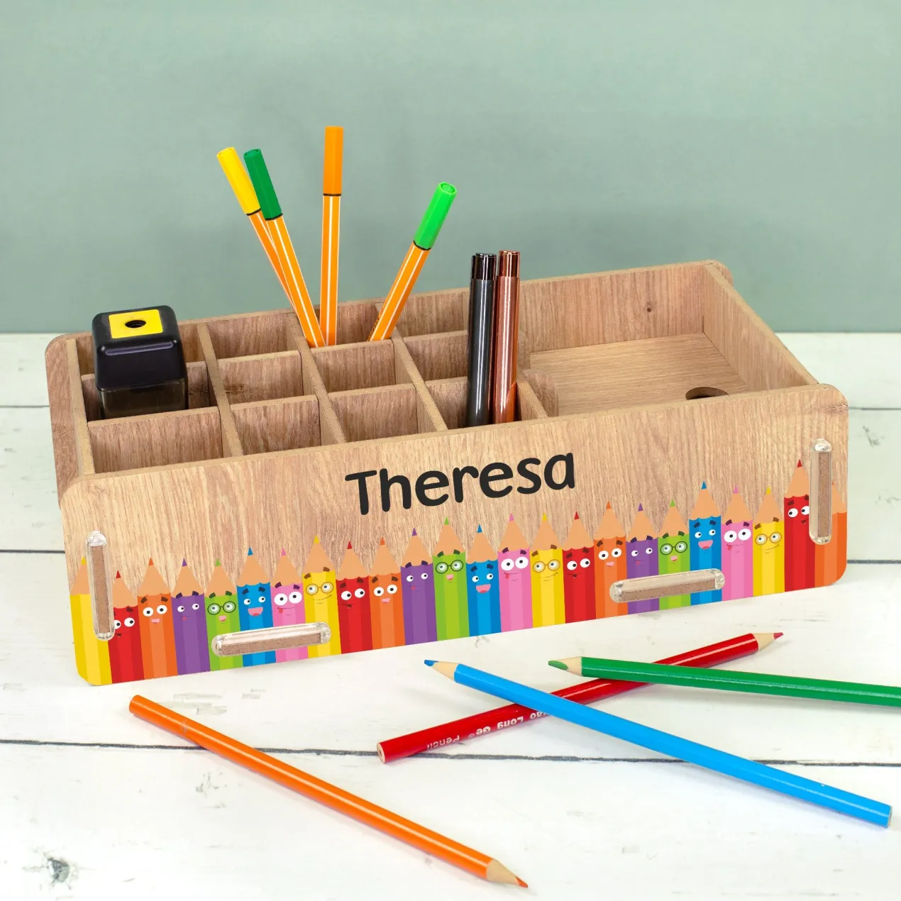 clipfritz Stiftebox aus Holz personalisierbar mit Name | Organizer als Geschenk für Kinder