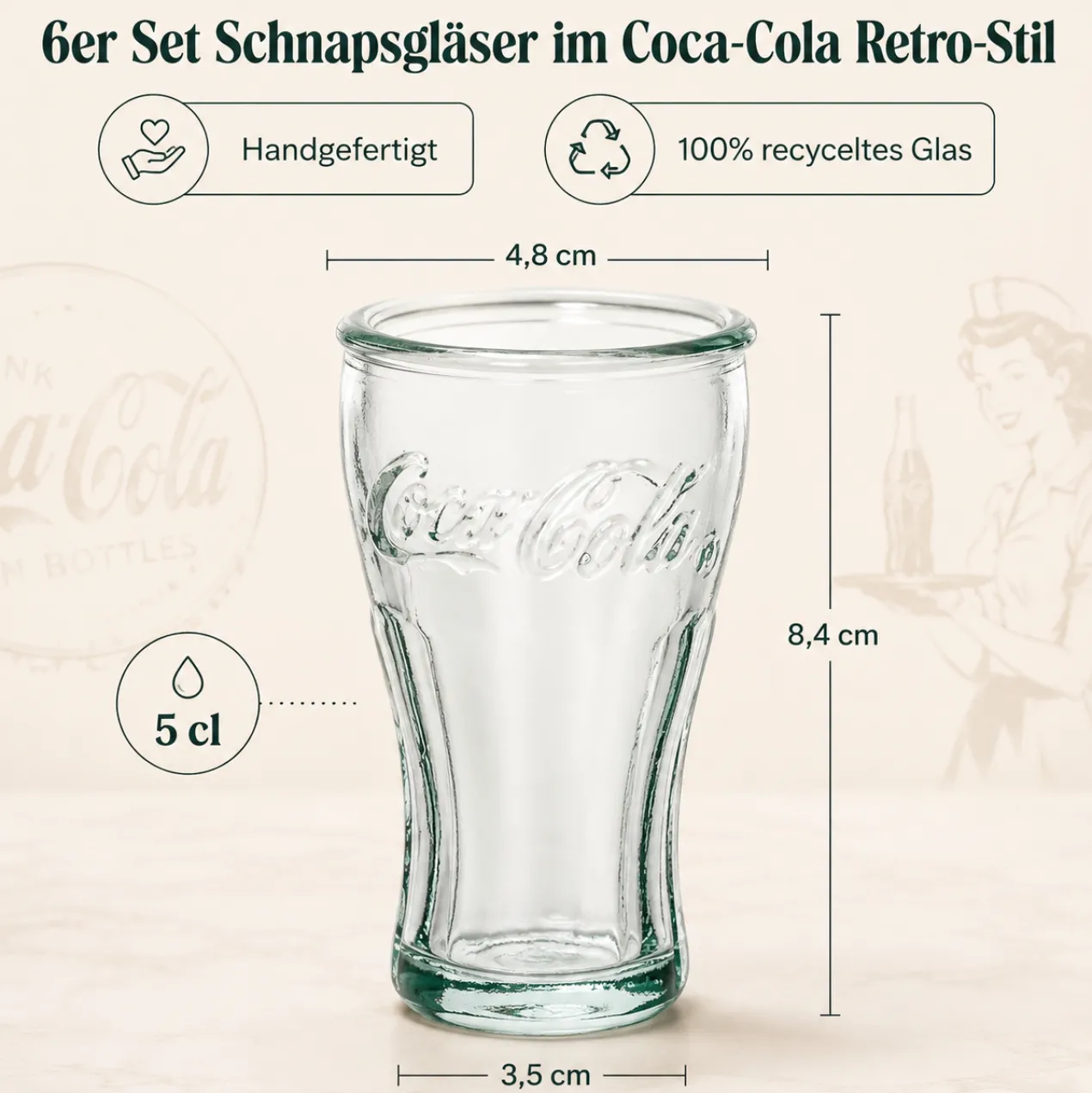Coca-Cola Glas Set 12-teilig mit Trinkgläsern & Schnapsgläsern | Retro Gläser aus Recyclingglas