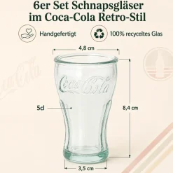 Coca Cola Schnapsgläser 6er Set handgefertigt 5cl | Retro Stamper aus recyceltem Glas