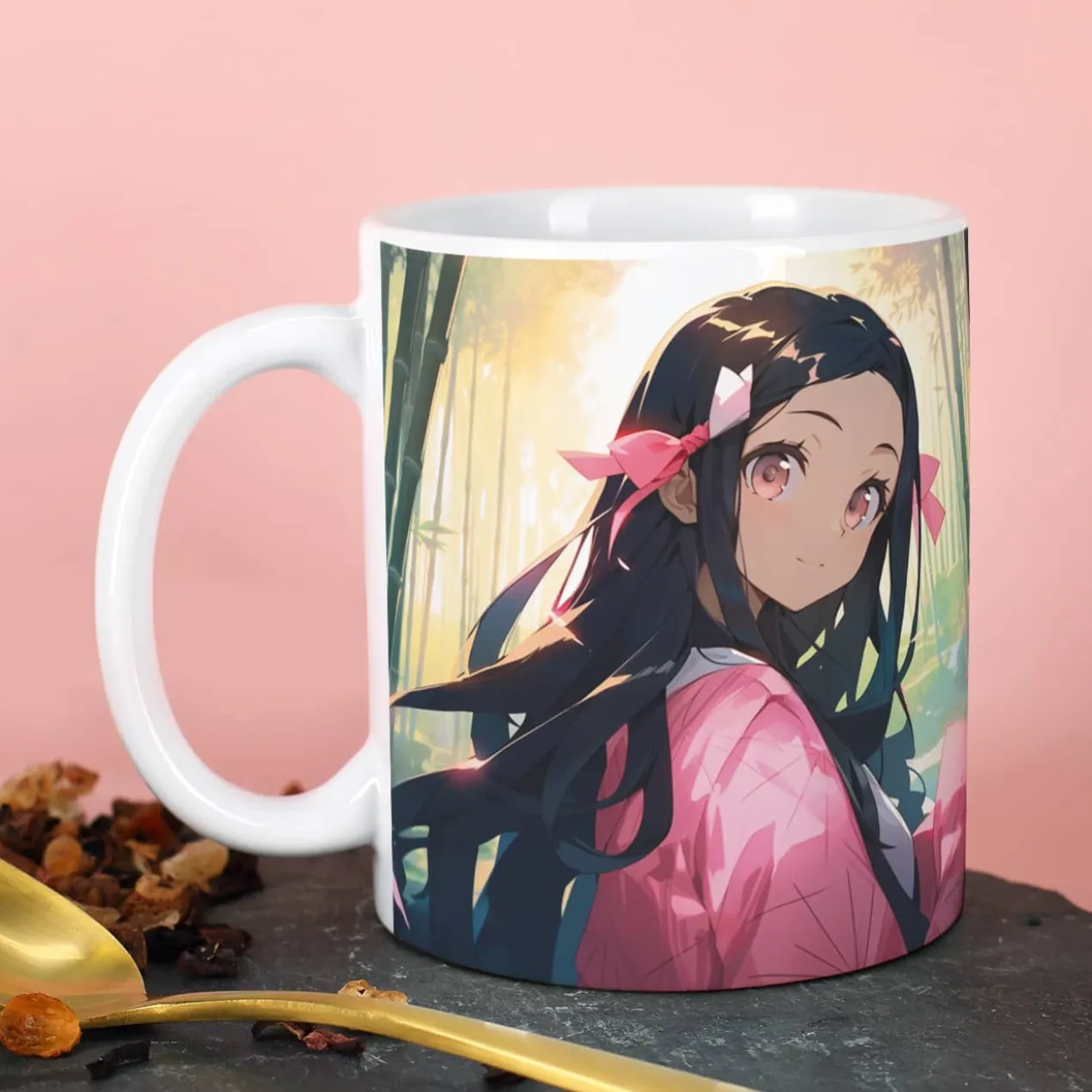 Coole Anime Tasse mit sechs Charakteren und Name