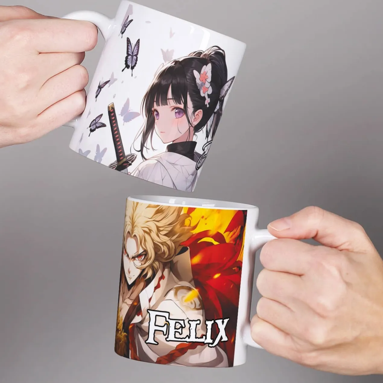 Coole Anime Tasse mit sechs Charakteren und Name