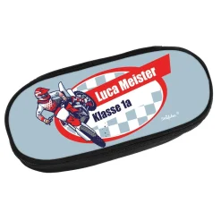 Coole Motorrad-Federmappe mit Wunschname und Text | Stiftebox