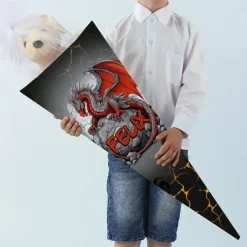Coole Schultüte mit rotem Drache und Name