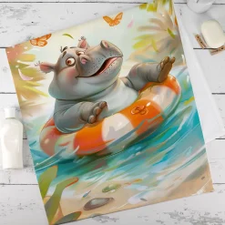 Cooles Handtuch mit verschiedenen Tieren bei Sommeraktivitäten und Name bedruckt
