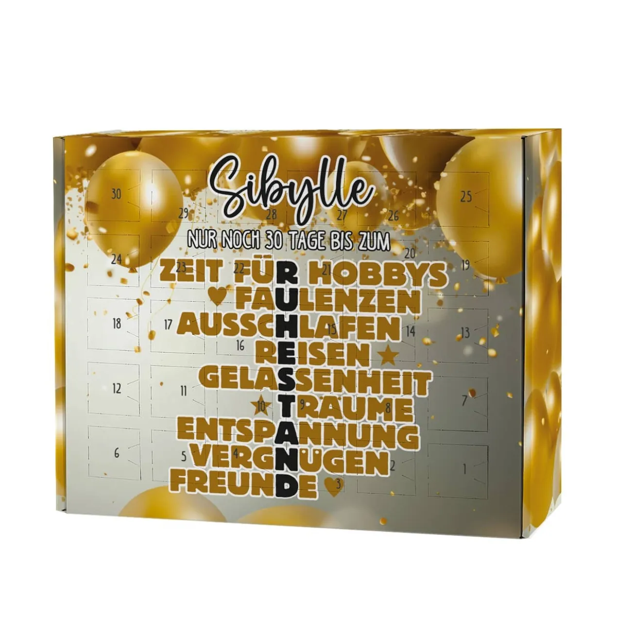 Countdown-Kalender zum Ruhestand mit 30 Türchen zum selbst Befüllen