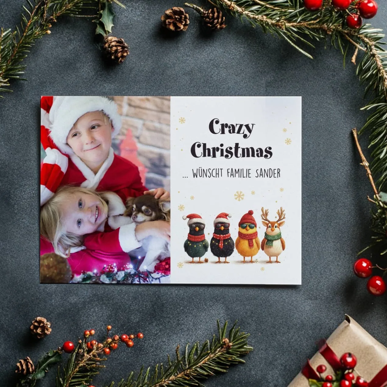 Crazy Christmas - Weihnachtskarte mit Foto & coolen Küken