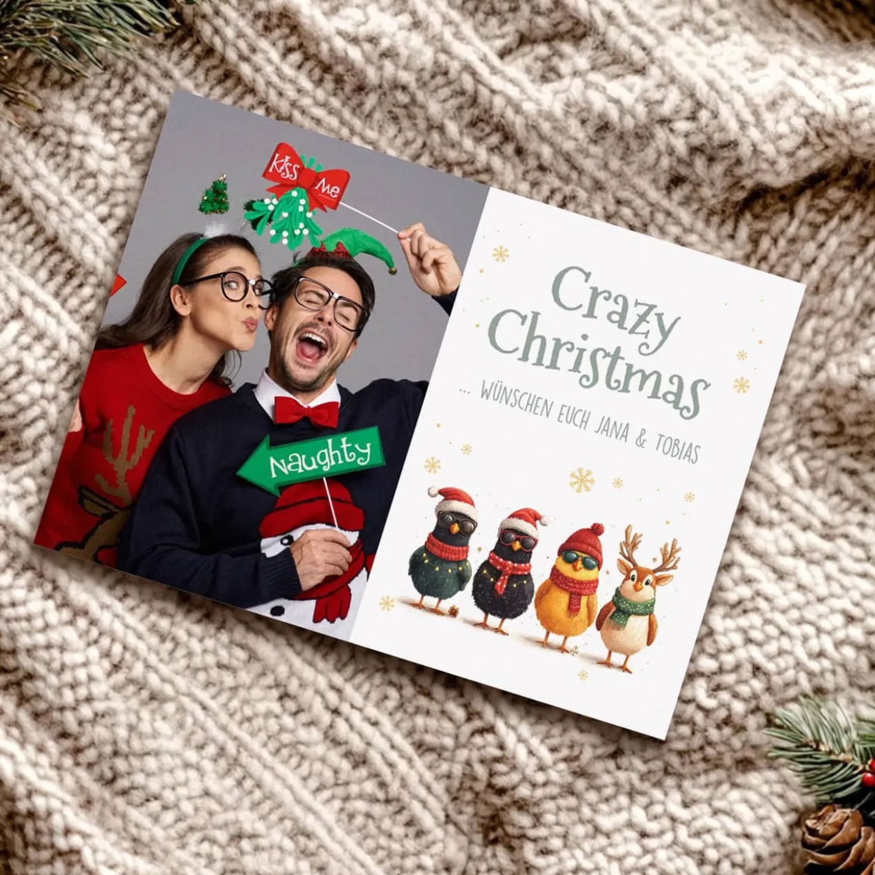 Crazy Christmas - Weihnachtskarte mit Foto & coolen Küken