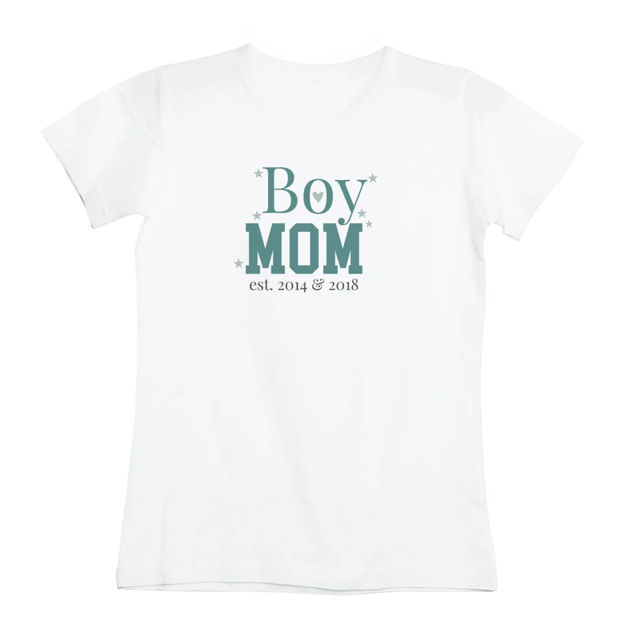 Damen T-Shirt 'Boy Mom' personalisiert mit Jahreszahl in Weiß | Geschenk für Mama, Muttertag & Geburt