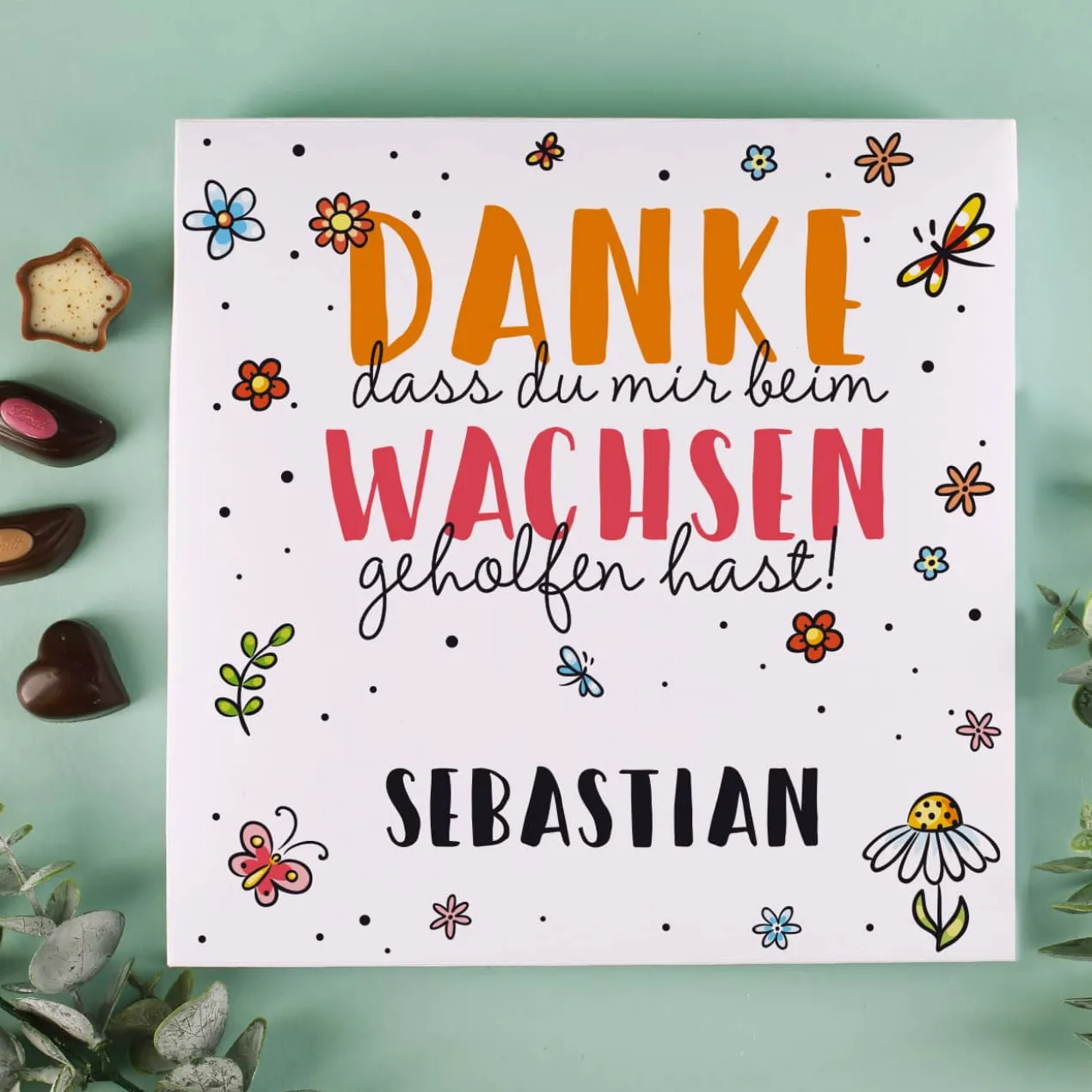 Danke dass du mir beim Wachsen geholfen hast - Lindt Pralinen mit Name