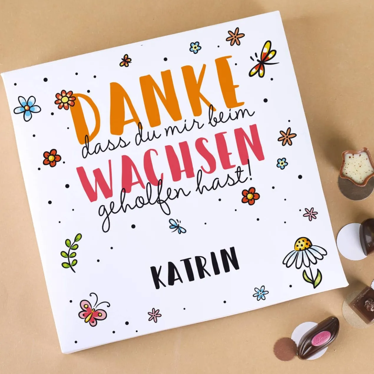 Danke dass du mir beim Wachsen geholfen hast - Lindt Pralinen mit Name