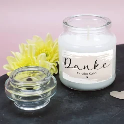 Danke - Duftkerze im Glas mit Ihrem Wunschtext