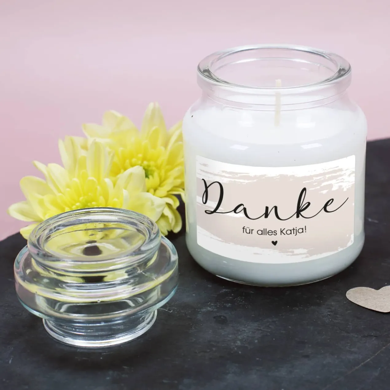 Danke - Duftkerze im Glas mit Ihrem Wunschtext