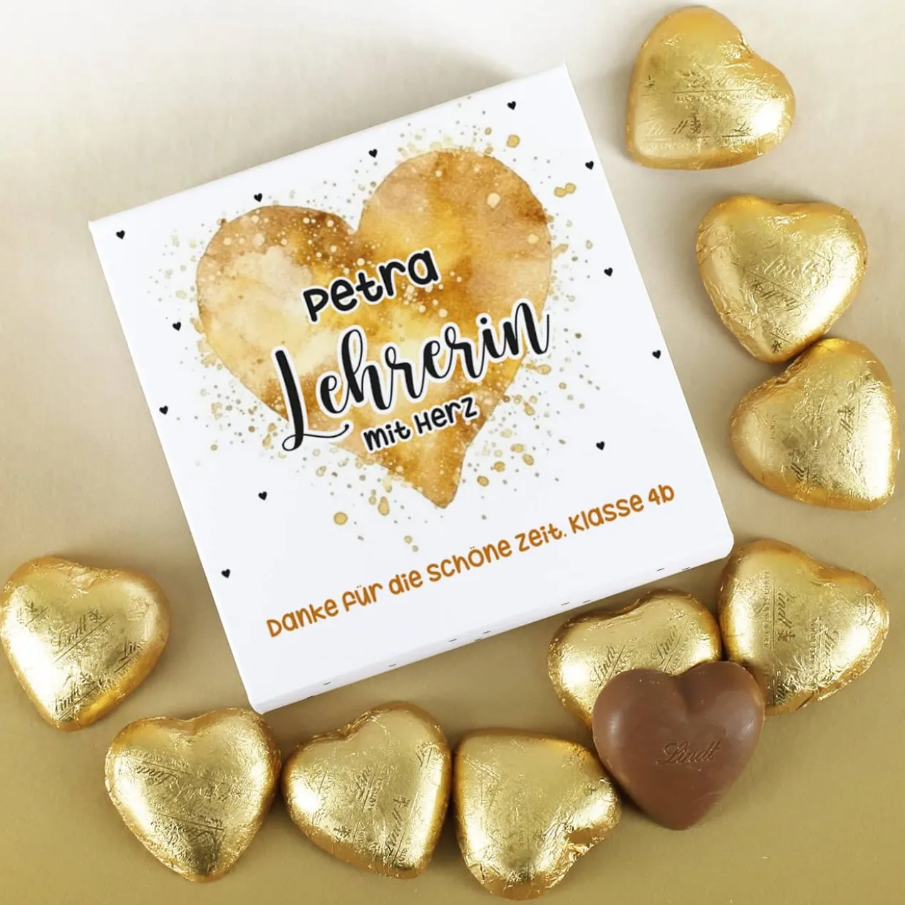Danke Geschenk mit Herz - Geschenkbox mit 10 Lindt Schoko-Herzen