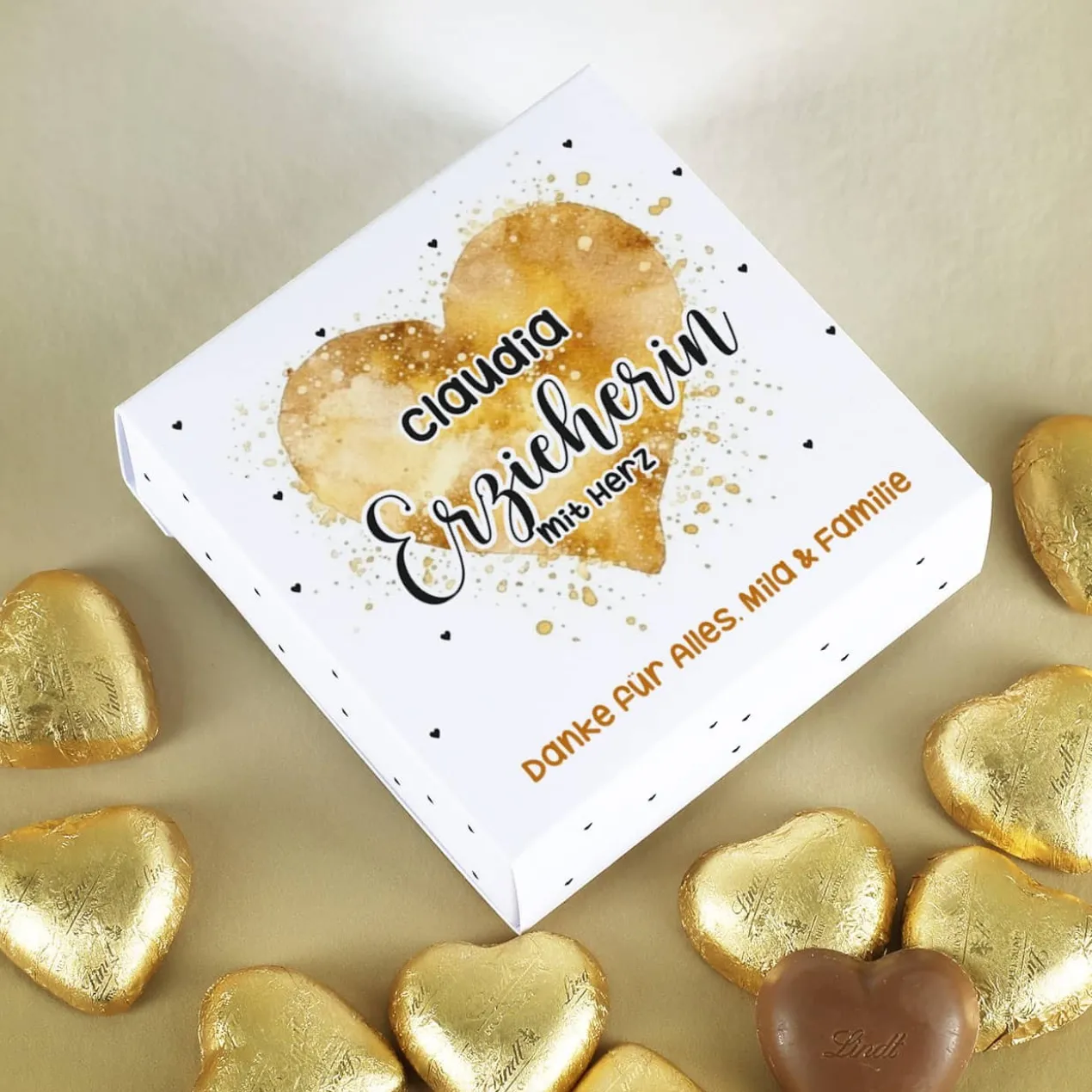 Danke Geschenk mit Herz - Geschenkbox mit 10 Lindt Schoko-Herzen