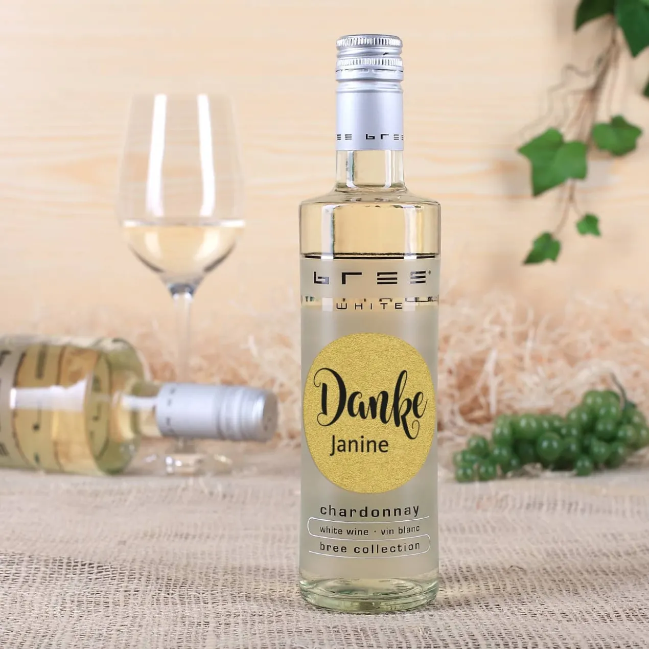 Danke - kleine BREE Weinflasche mit Wunschname