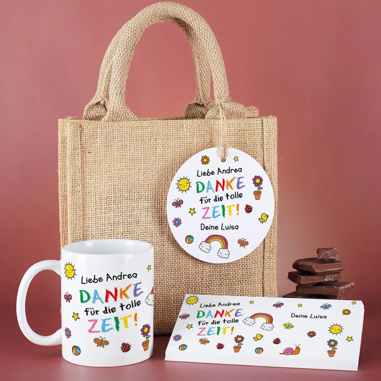 Dankeschön Geschenkset mit Tasse & Shokolade | Personalisiertes Geschenk für Erzieher & Kita Abschied