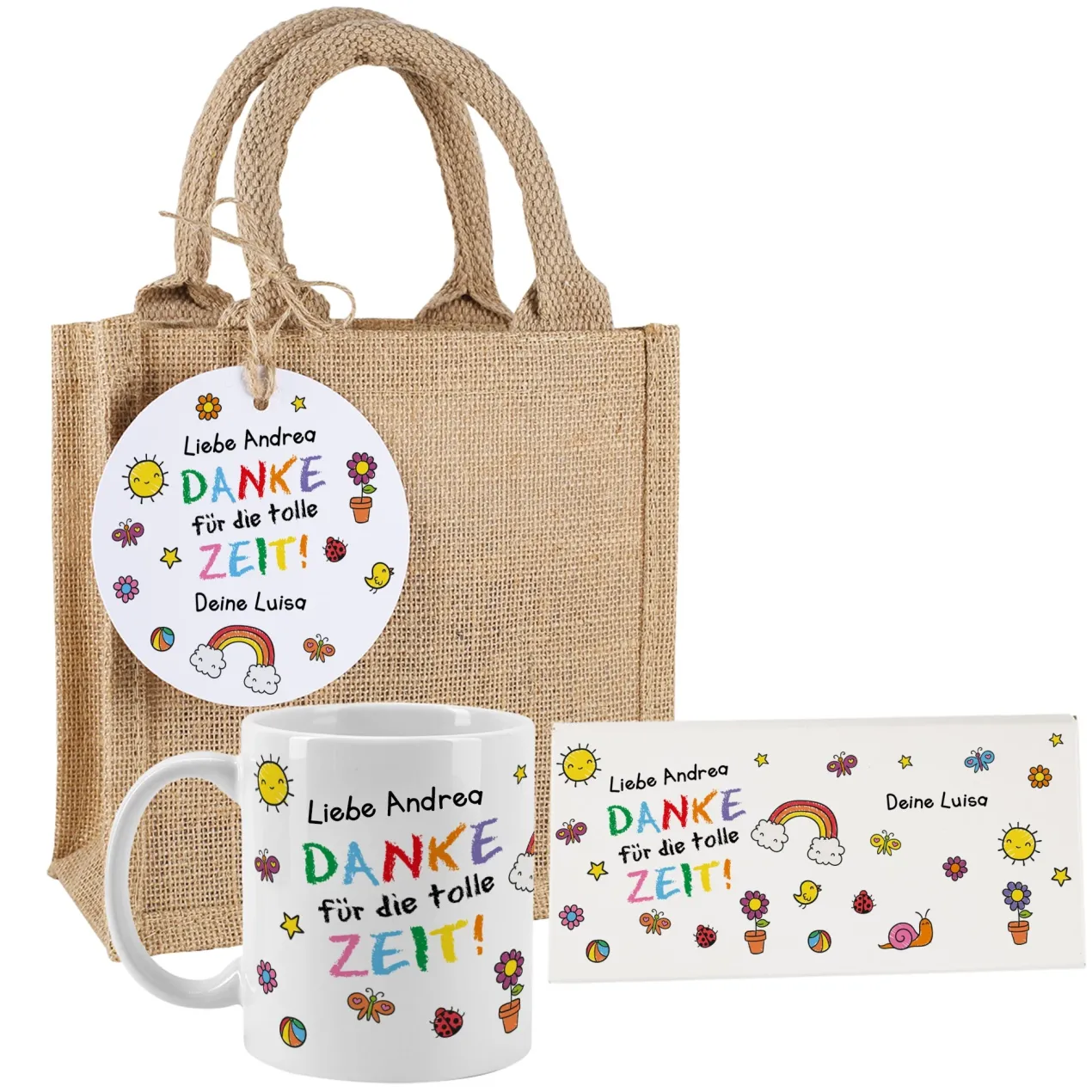 Dankeschön Geschenkset mit Tasse & Shokolade | Personalisiertes Geschenk für Erzieher & Kita Abschied