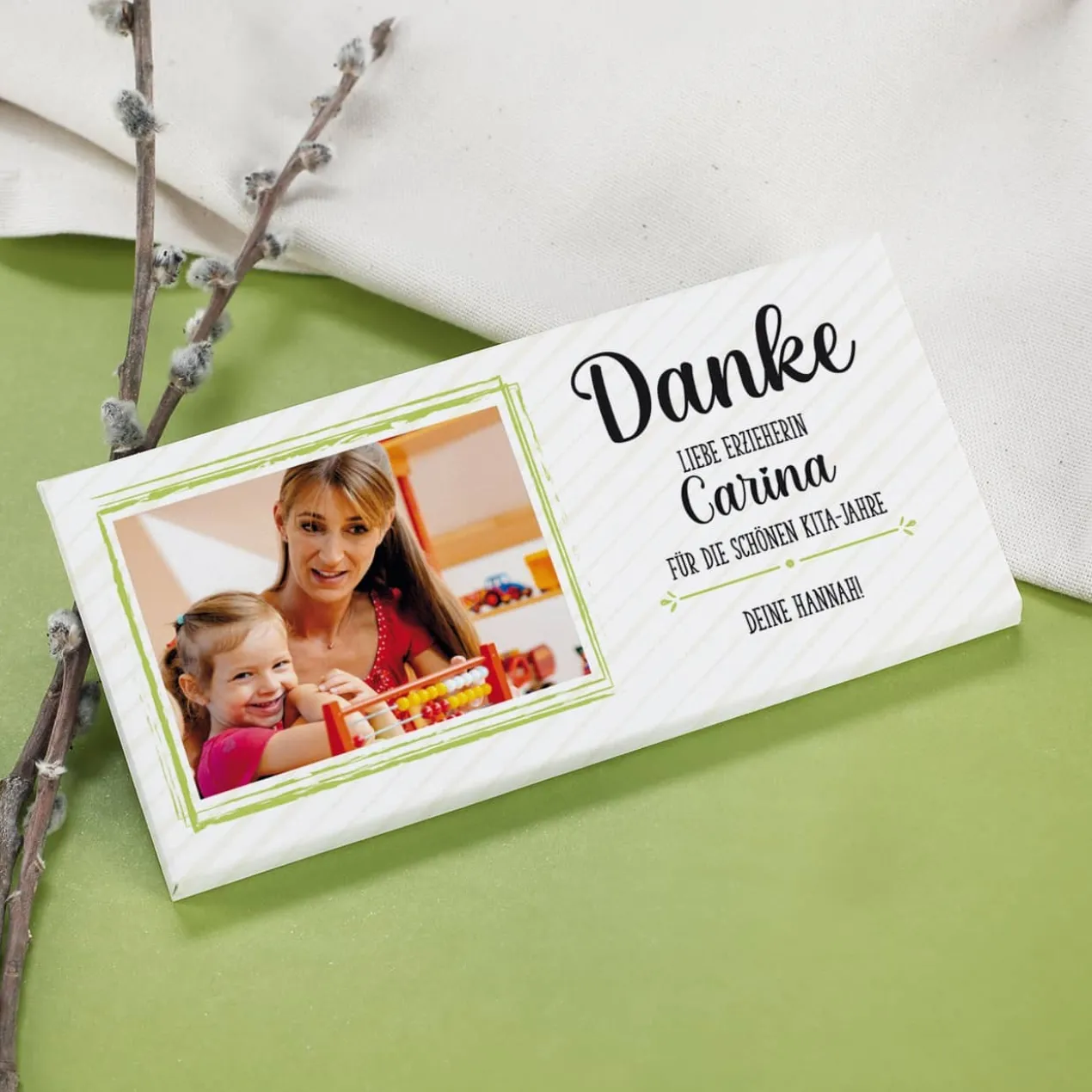 Danke - Schokolade mit Foto & 4 Zeilen Wunschtext