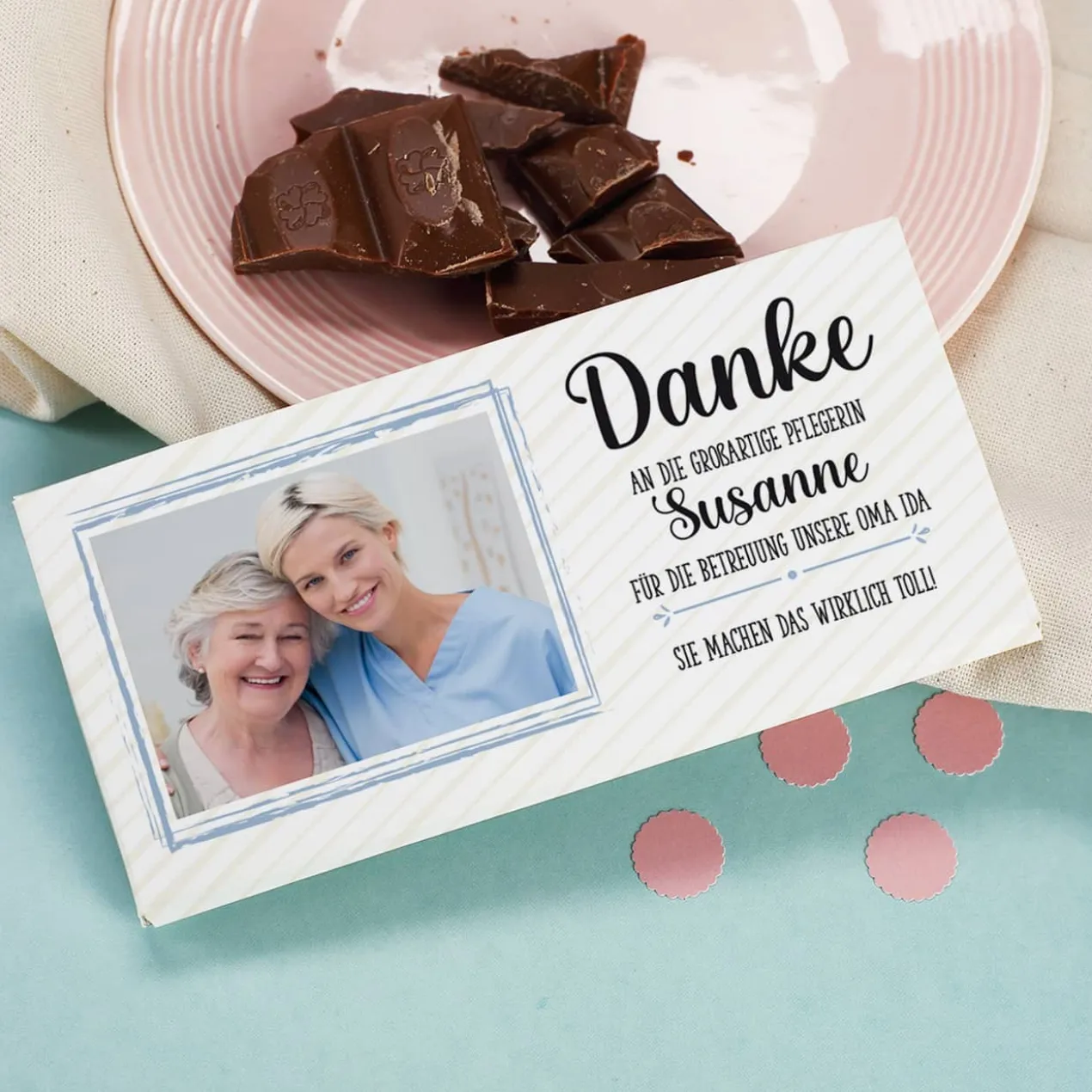 Danke - Schokolade mit Foto & 4 Zeilen Wunschtext