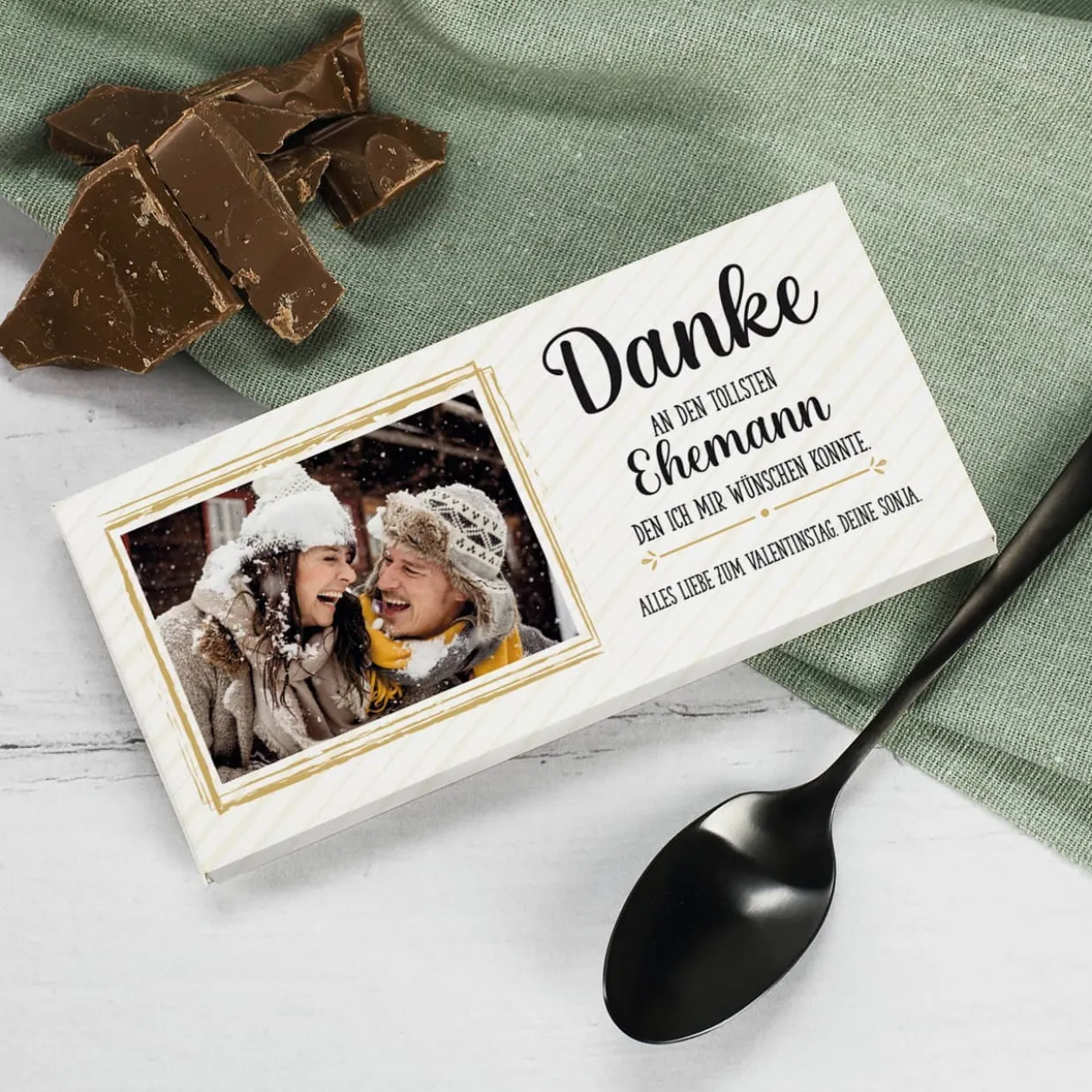 Danke - Schokolade mit Foto & 4 Zeilen Wunschtext
