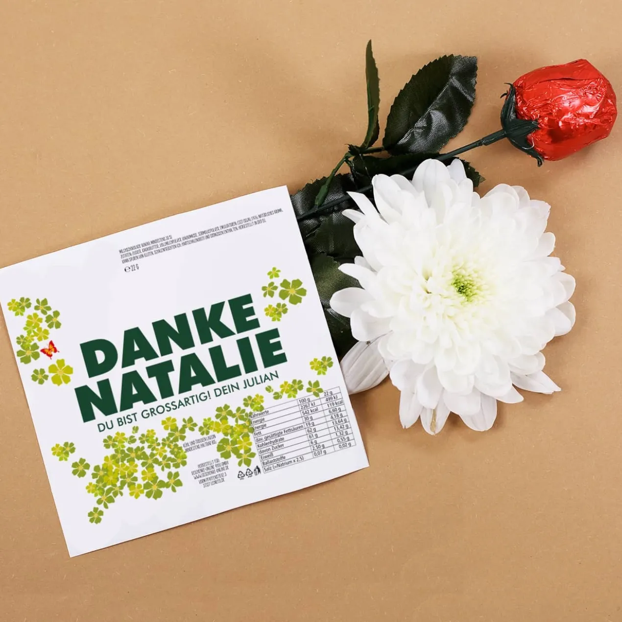 Danke - Schokorose mit Name und Wunschtext personalisiert
