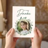 Dankeskarte Eukalyptus mit Foto - zur Taufe, Kommunion oder Konfirmation