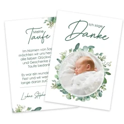 Dankeskarte Eukalyptus mit Foto - zur Taufe, Kommunion oder Konfirmation