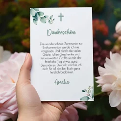 Dankeskarte - Eukalyptus - zur Taufe, Kommunion oder Konfirmation