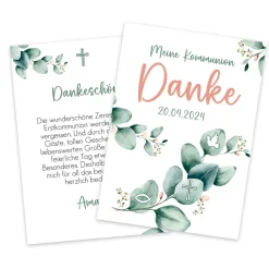 Dankeskarte - Eukalyptus - zur Taufe, Kommunion oder Konfirmation