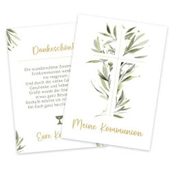 Dankeskarte für Kommunion und Konfirmation - Kreuz auf Ölzweig
