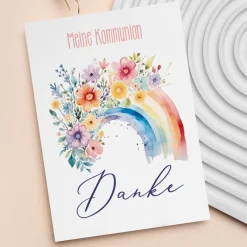 Dankeskarte - Regenbogen - zur Taufe, Kommunion oder Konfirmation