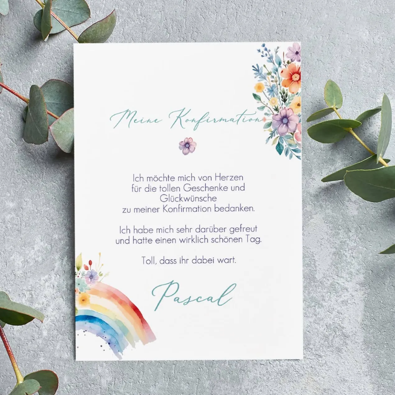 Dankeskarte - Regenbogen - zur Taufe, Kommunion oder Konfirmation
