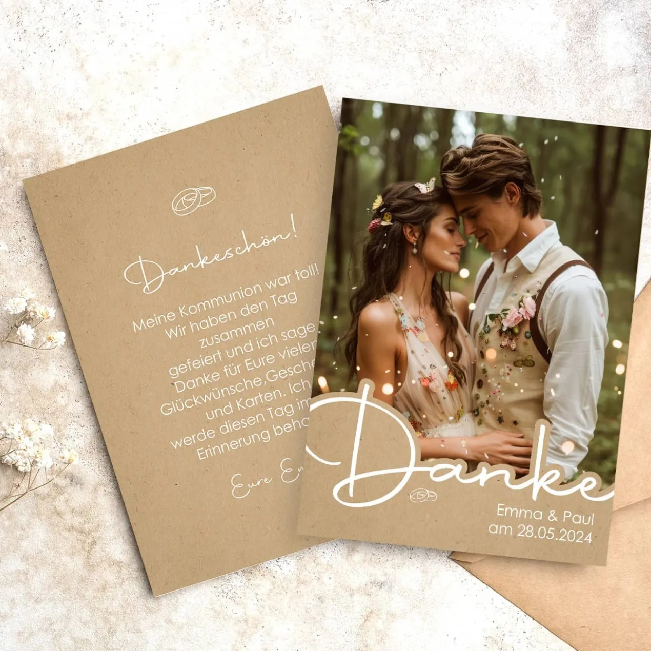 Dankeskarte zur Hochzeit mit Ihrem Foto und Wunschtext