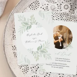 Dankeskarte zur Hochzeit mit persönlichem Wunschtext und Foto
