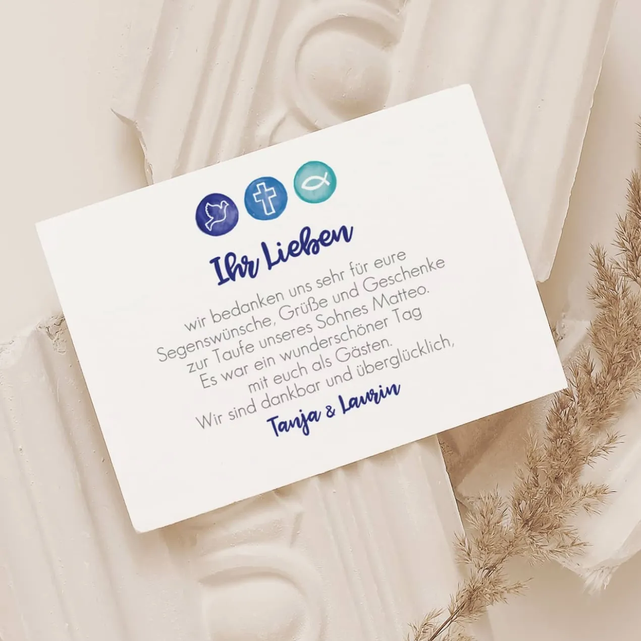 Dankeskarte zur Kommunion, Konfirmation oder Taufe - Liebe, Hoffnung, Glaube
