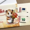 Danke-Ziehkarte mit kleinem Hamster & Blumen für Geldgeschenke