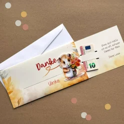 Danke-Ziehkarte mit kleinem Hamster & Blumen für Geldgeschenke