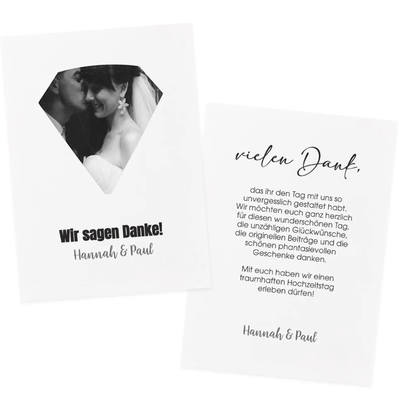 Danksagungskarte zur Hochzeit mit persönlichem Foto und Wunschtext