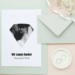 Danksagungskarte zur Hochzeit mit persönlichem Foto und Wunschtext