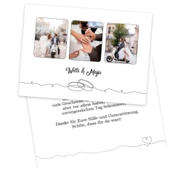 Danksagungskarte zur Hochzeit mit 3 Fotos und Wunschtext