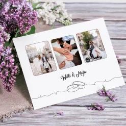 Danksagungskarte zur Hochzeit mit 3 Fotos und Wunschtext