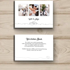 Danksagungskarte zur Hochzeit mit 3 Fotos und Wunschtext