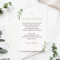 Danksagungskarte zur Taufe, Kommunion, Konfirmation - mit Zweigen