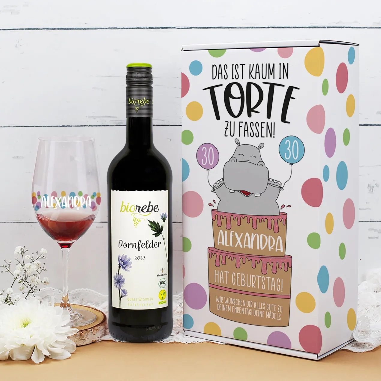 Das ist kaum in Torte zu fassen! Wein Geschenkset zum Geburtstag mit Biorebe Wein