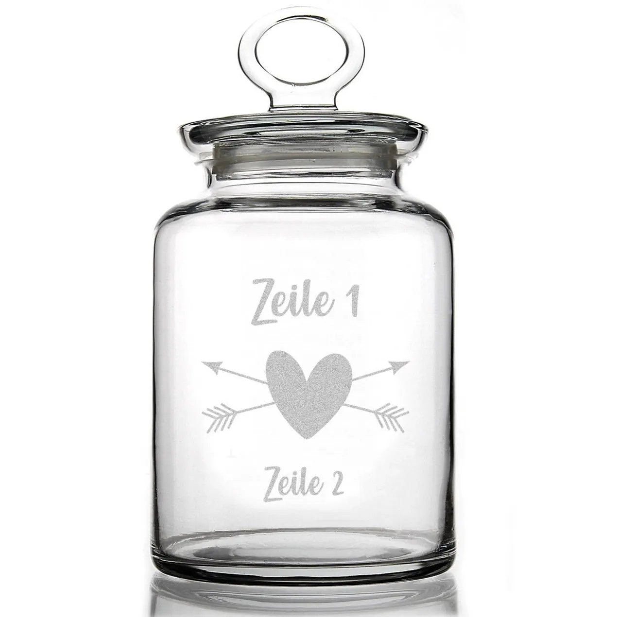 Das perfekte Hochzeitsgeschenk - Gravierte Glasdose mit Herz und Wunschtext graviert