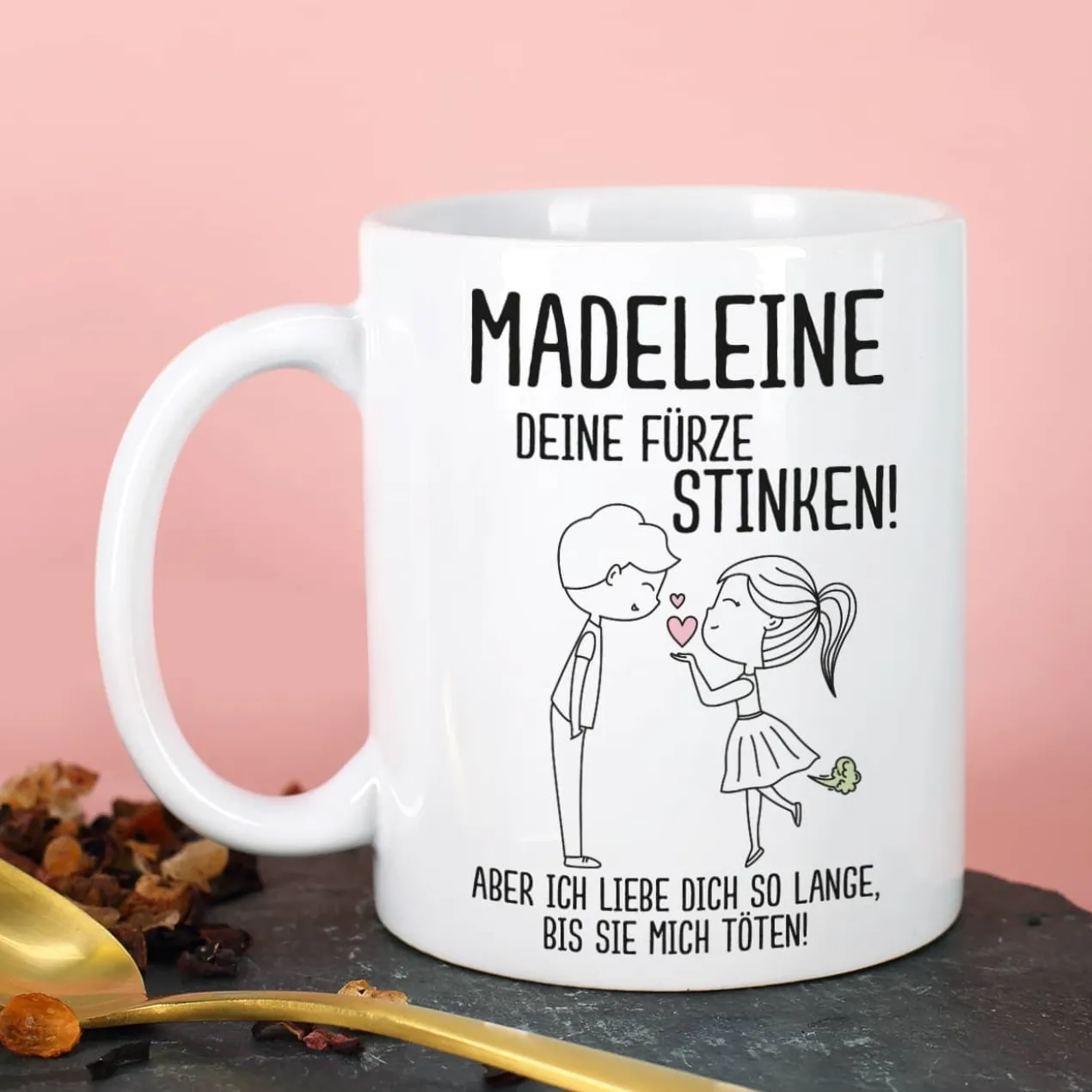 Deine Fürze stinken! - Tasse für Männer oder Frauen mit Namensaufdruck