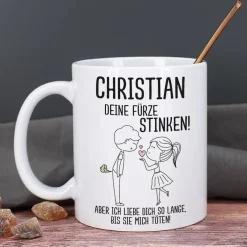 Deine Fürze stinken! - Tasse für Männer oder Frauen mit Namensaufdruck