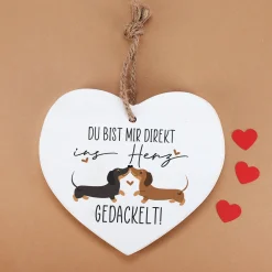 Deko-Herz & Türschild 'ins Herz gedackelt' aus Holz – Valentinstagsgeschenk für Dackelliebhaber