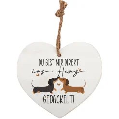 Deko-Herz & Türschild 'ins Herz gedackelt' aus Holz – Valentinstagsgeschenk für Dackelliebhaber